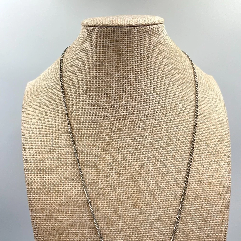 Vintage Boho Silver Tone‎ Blue Moonstone Teardrop Tassel Pendant Necklace Y2K